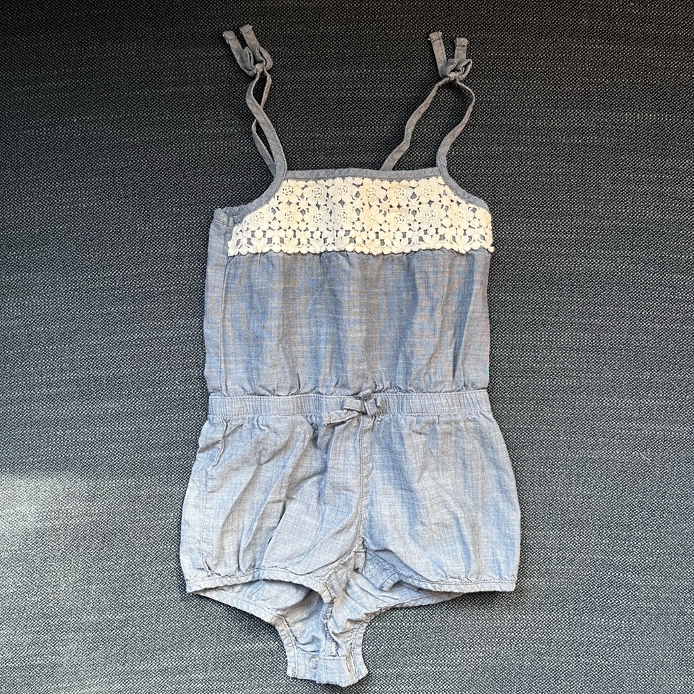 OshKosh B'gosh Chambray Romper with White Floral Accent
